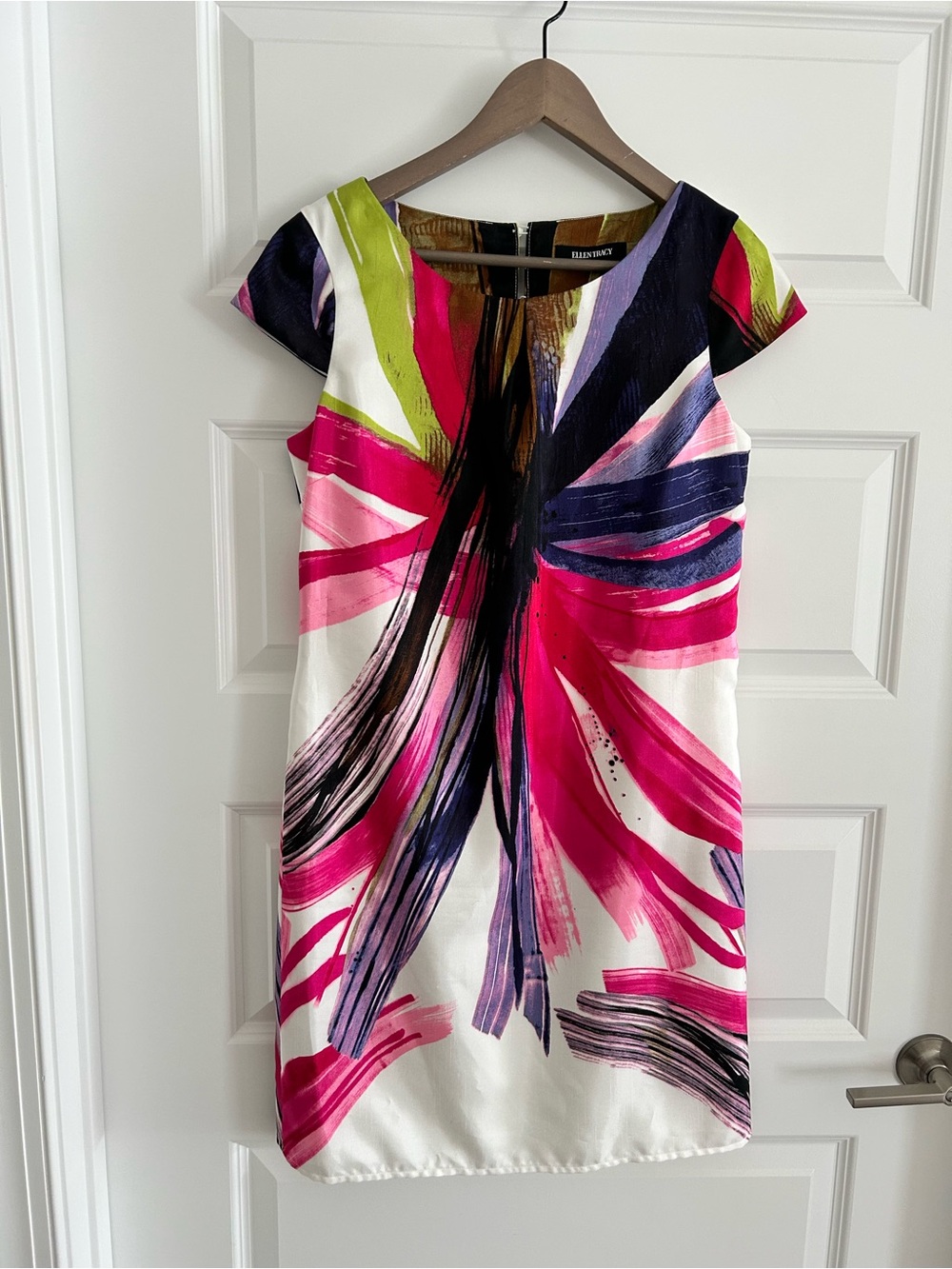Ellen Tracy Dress White Pink Purple Size 6